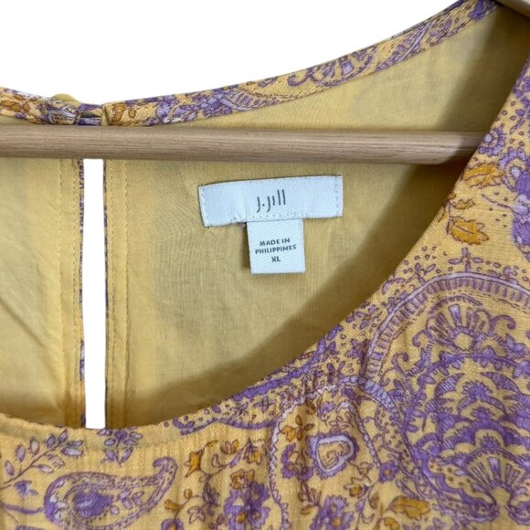 J Jill Paisley Floral Tiered Sleeveless Maxi Dress Yellow XL Cottagecore Peasant - Picture 5 of 8